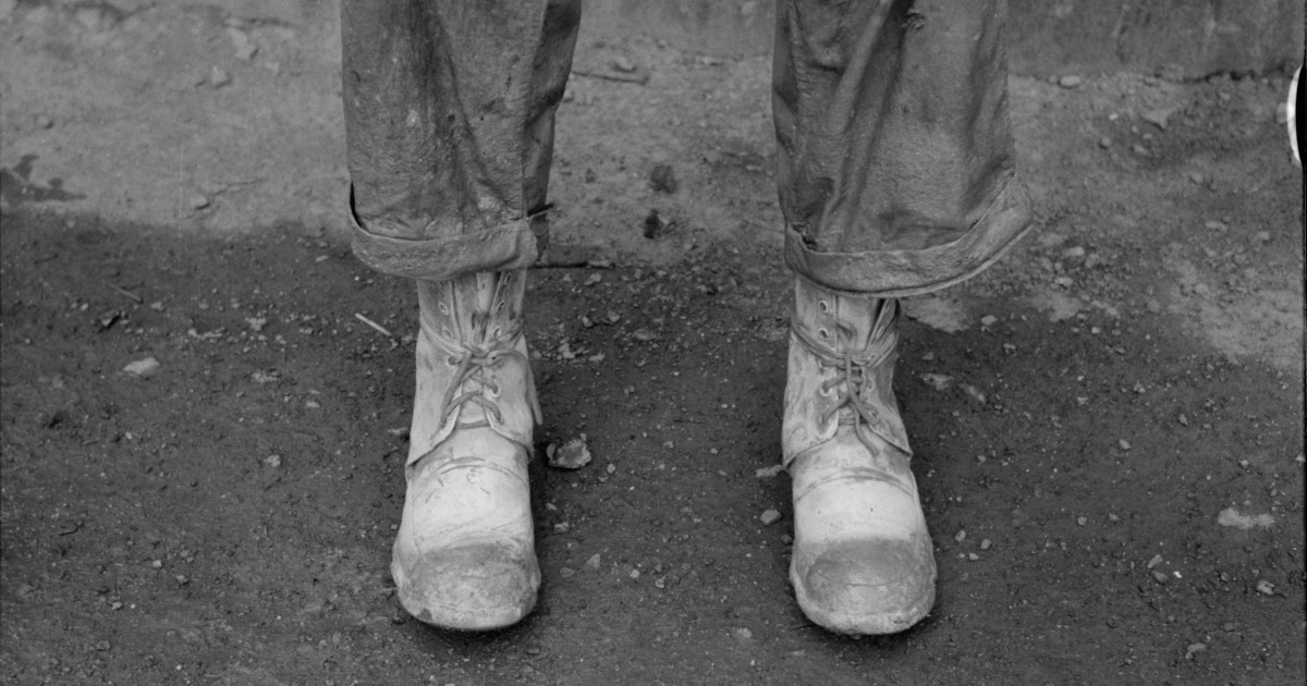 A miner's shoes. Image from the Library of Congress archives, Farm Security Administration